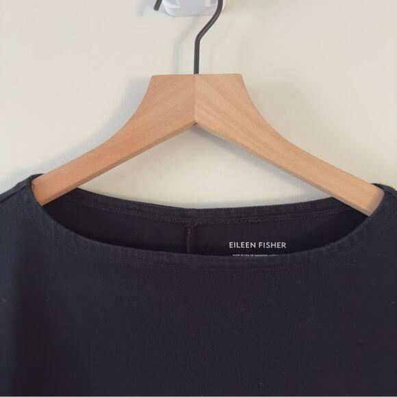 Eileen Fisher Cotton Blend Short Sleeve Square Mini Dress Pockets Casual stretch - Picture 3 of 9